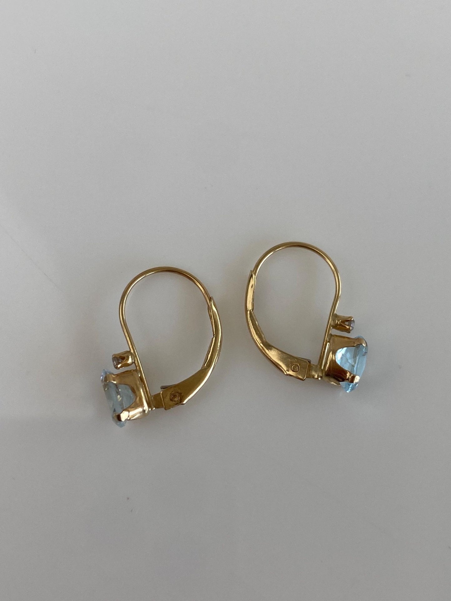 Vintage Solid 14k Yellow Gold Topaz Diamond Drop Earrings