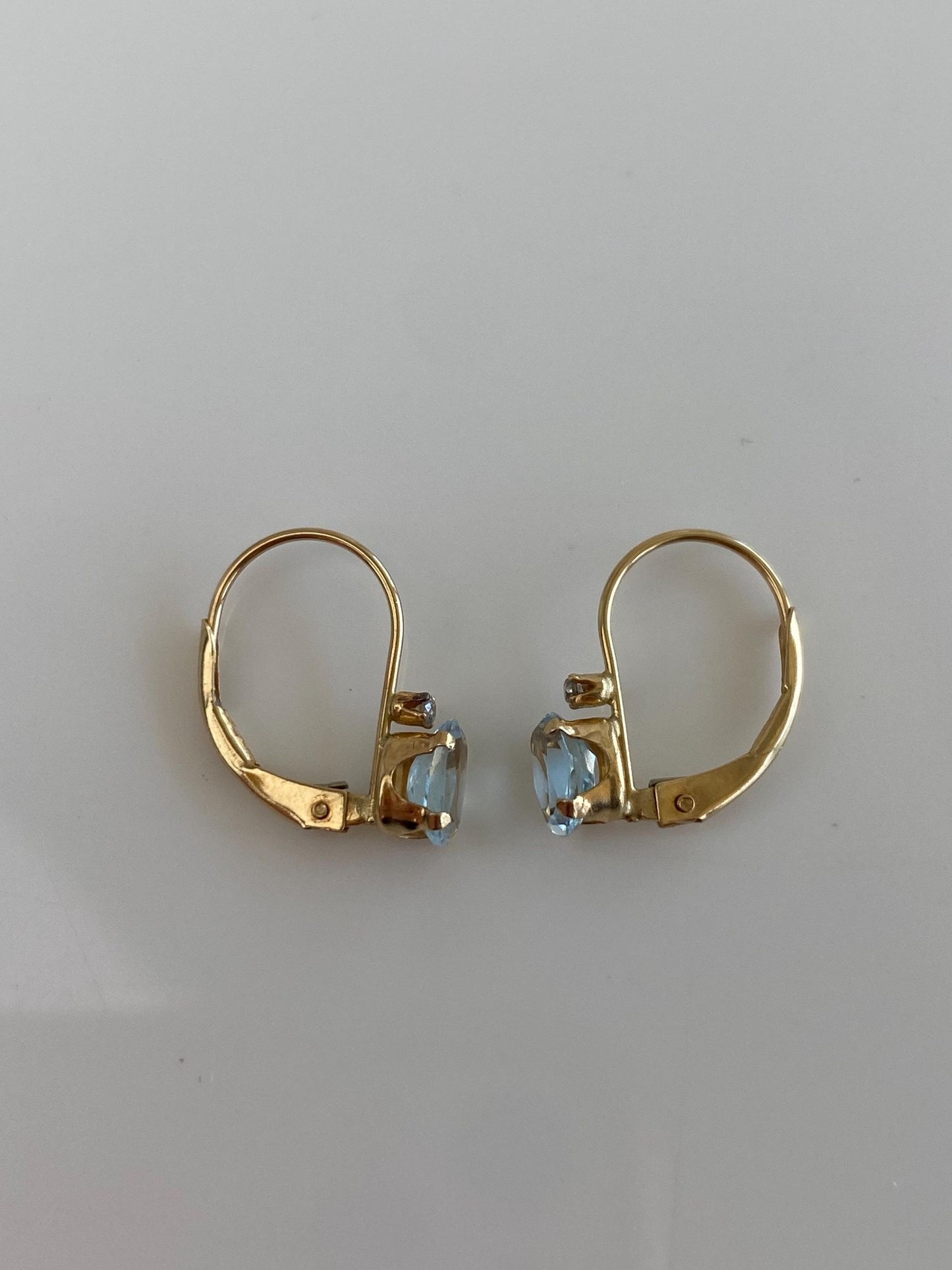 Vintage Solid 14k Yellow Gold Topaz Diamond Drop Earrings