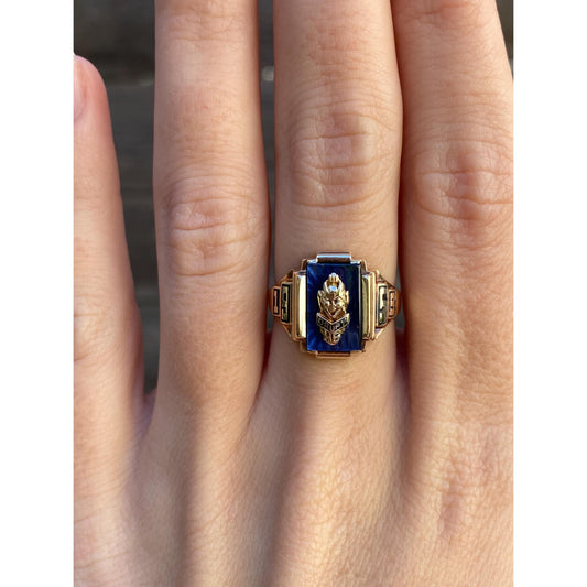 Vintage Solid 10k Yellow Gold Blue Spinel 1959 Class Ring - Size 6.5