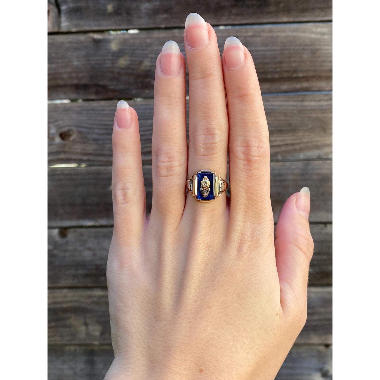 Vintage Solid 10k Yellow Gold Blue Spinel 1959 Class Ring - Size 6.5
