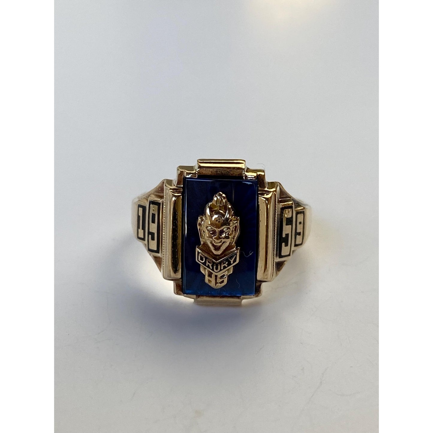 Vintage Solid 10k Yellow Gold Blue Spinel 1959 Class Ring - Size 6.5