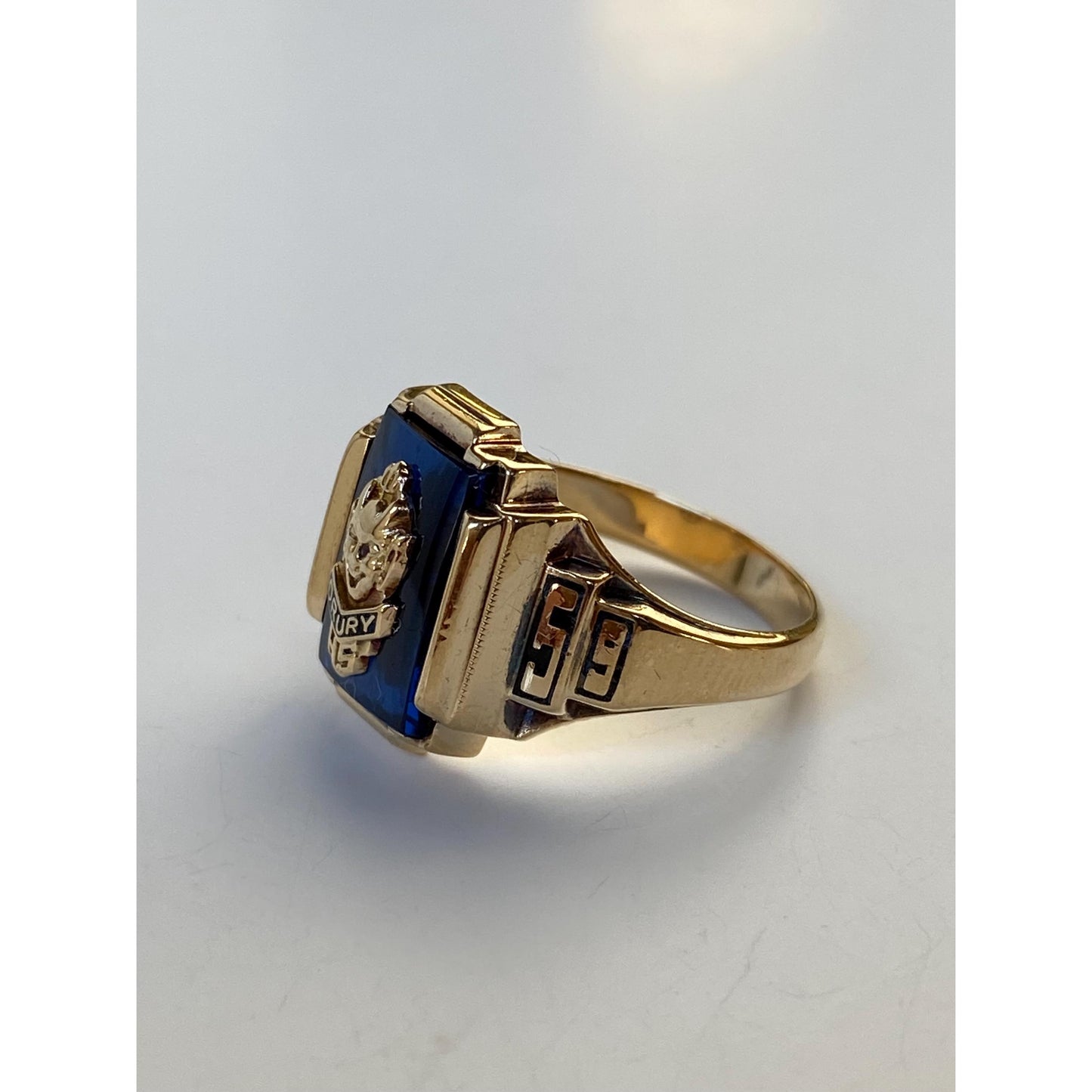Vintage Solid 10k Yellow Gold Blue Spinel 1959 Class Ring - Size 6.5