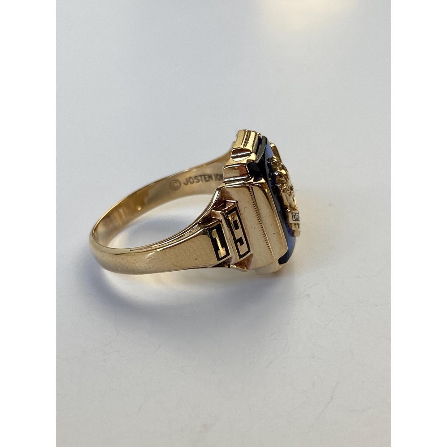 Vintage Solid 10k Yellow Gold Blue Spinel 1959 Class Ring - Size 6.5