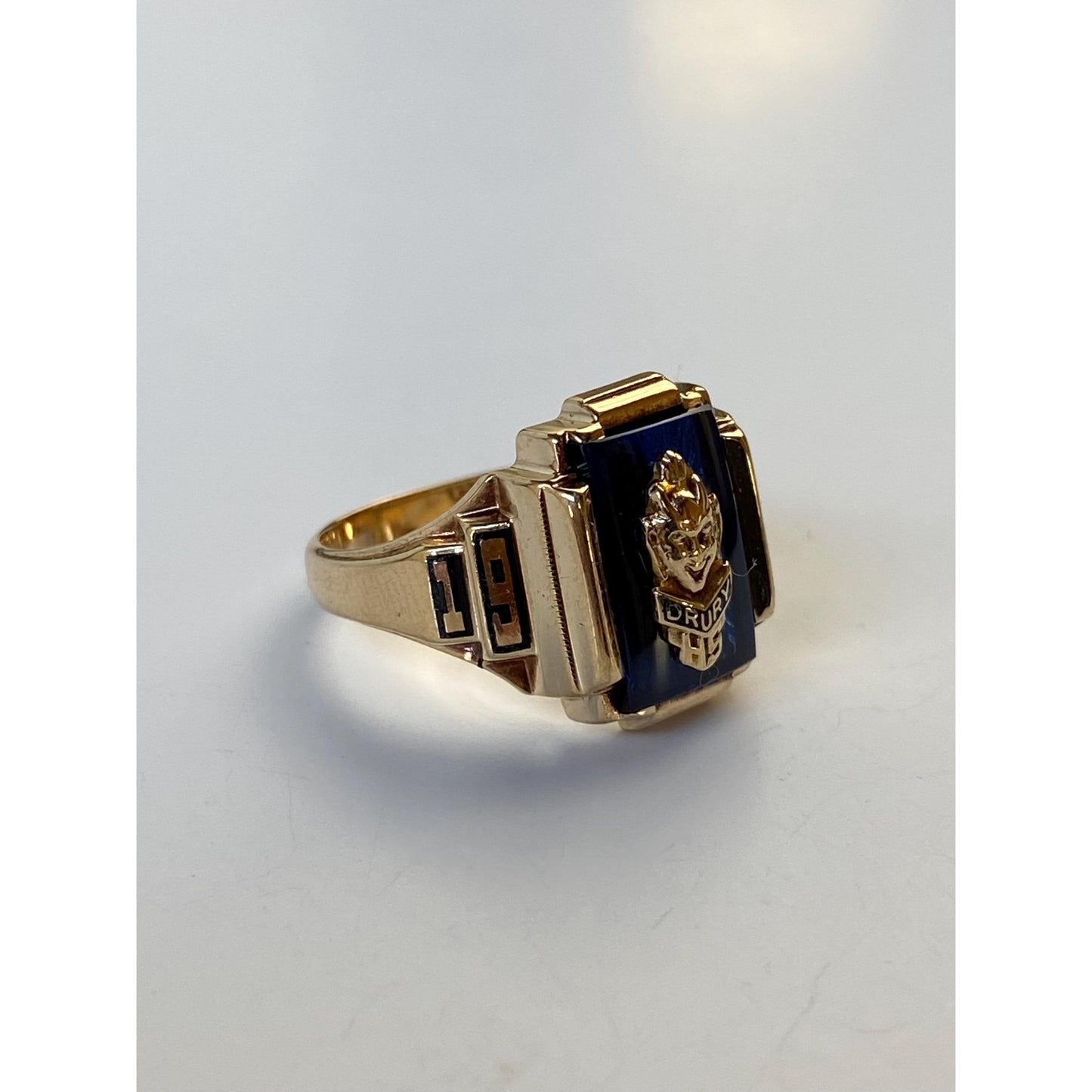 Vintage Solid 10k Yellow Gold Blue Spinel 1959 Class Ring - Size 6.5