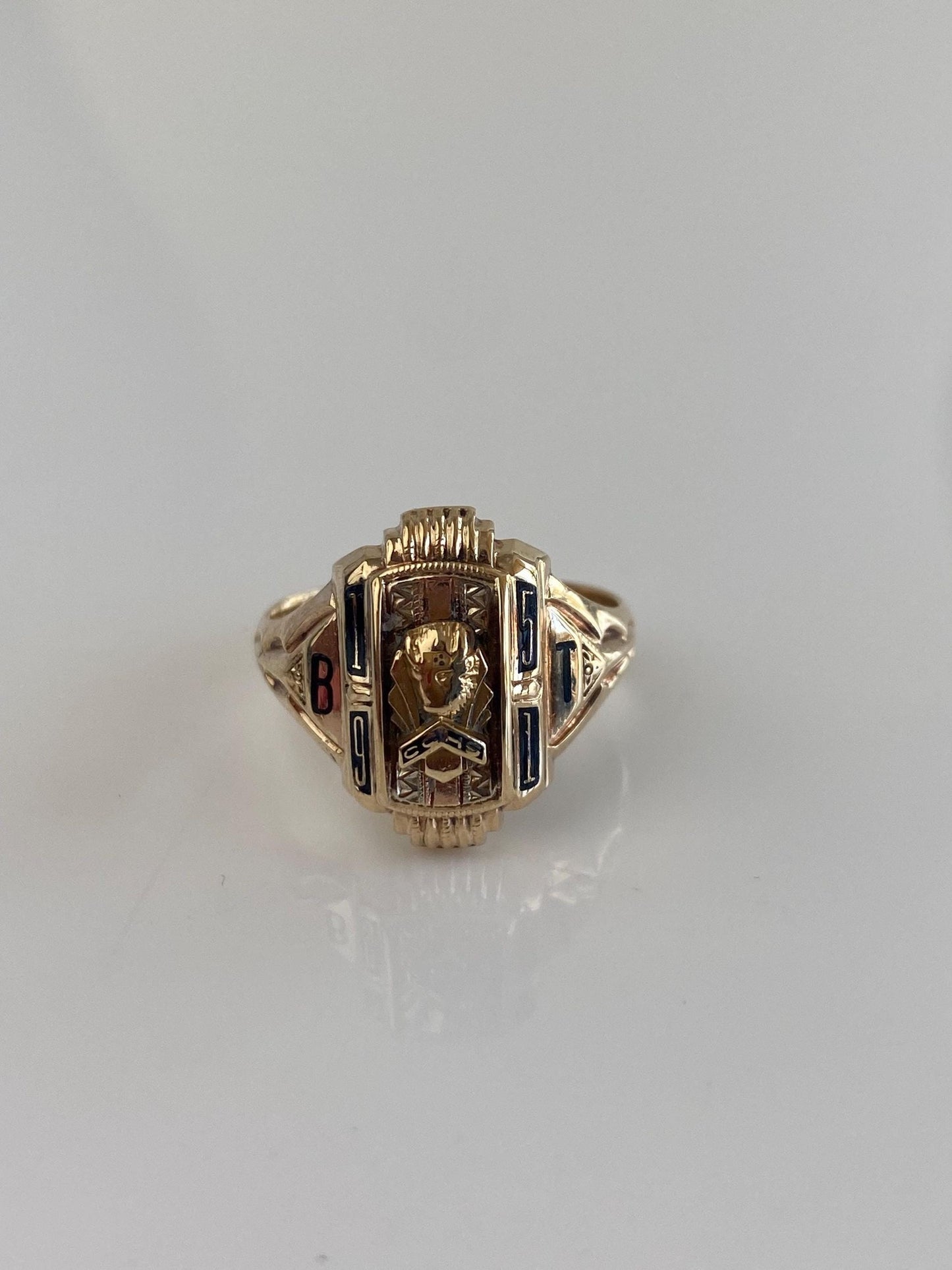 Vintage Solid 10k Yellow Gold Enamel 1951 Class Ring - Size 6.75