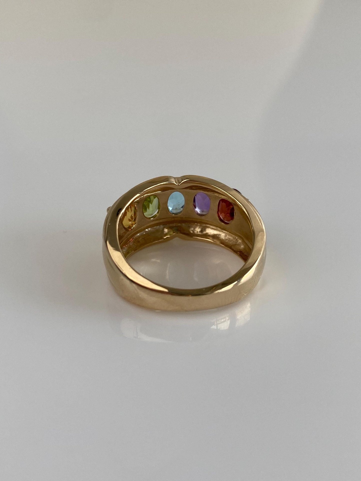 Vintage Solid 14k Yellow Gold Amethyst Topaz Citrine Green Tourmaline Garnet Ring Band - Size 6.75