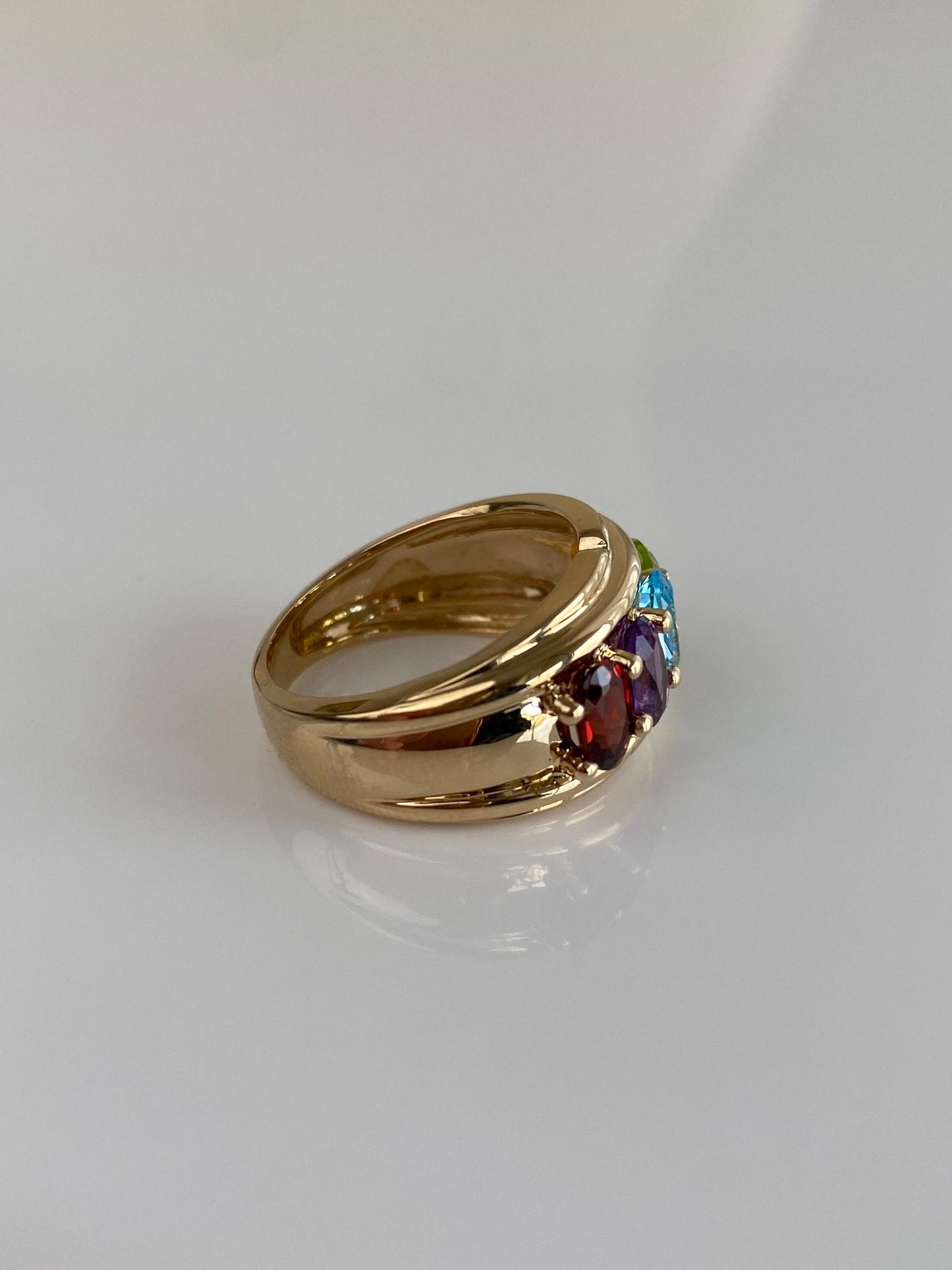 Vintage Solid 14k Yellow Gold Amethyst Topaz Citrine Green Tourmaline Garnet Ring Band - Size 6.75