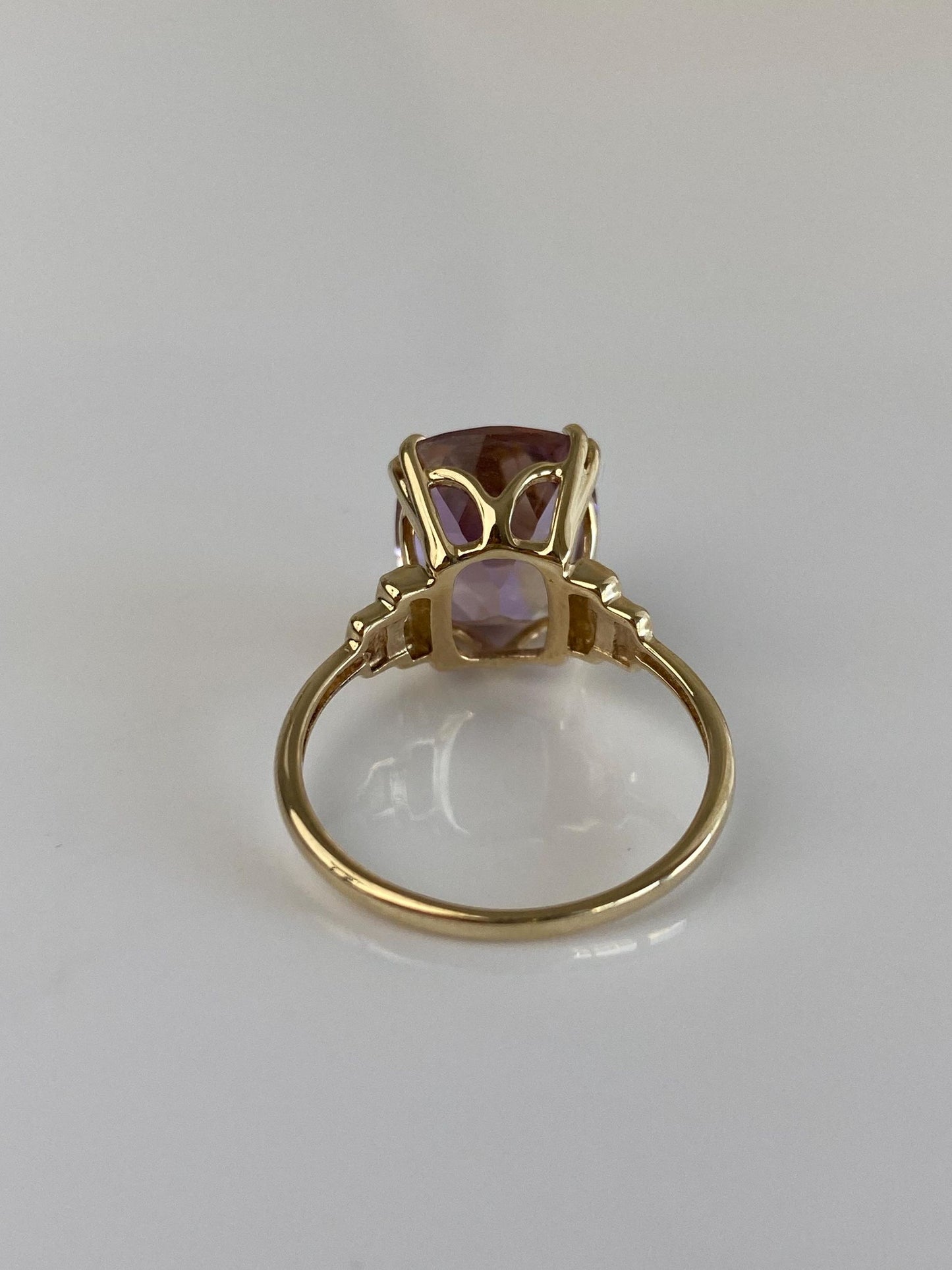 Vintage Solid 10k White & Yellow Gold Diamond Faceted Amethyst Ring - Size 7