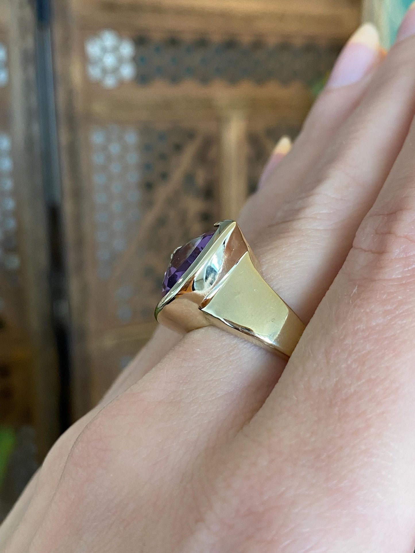 Vintage Solid 14k Yellow Gold Amethyst Ring - Size 7