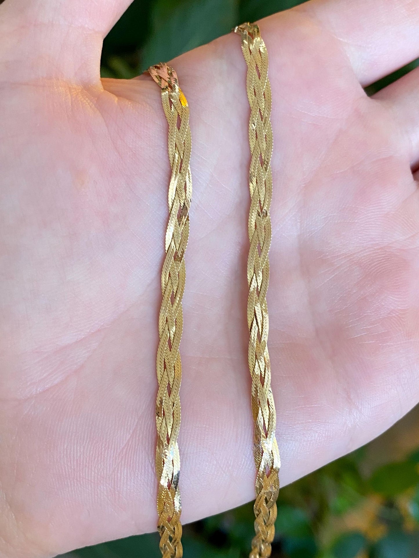 Vintage Solid 14k Yellow Gold Braided Flat Chain Necklace - 18 inches