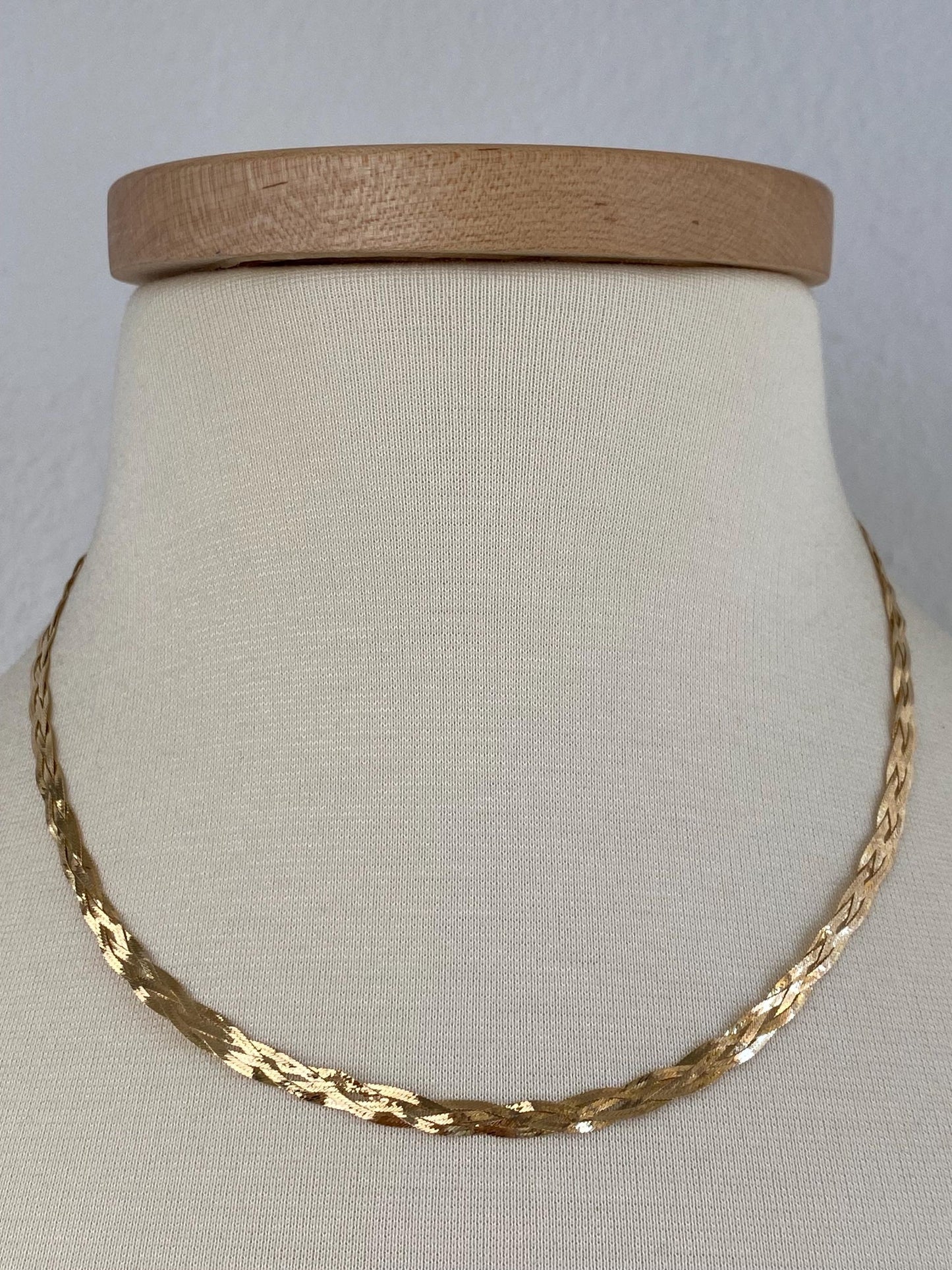 Vintage Solid 14k Yellow Gold Braided Flat Chain Necklace - 18 inches