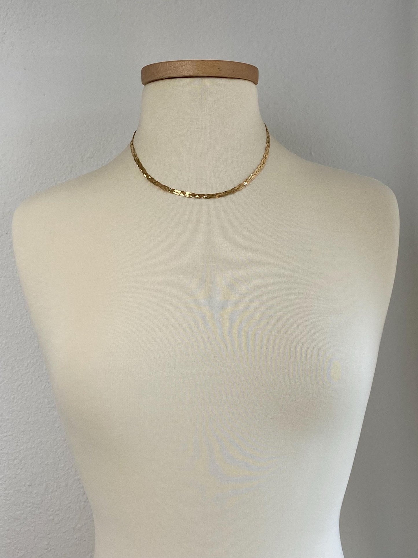 Vintage Solid 14k Yellow Gold Braided Flat Chain Necklace - 18 inches