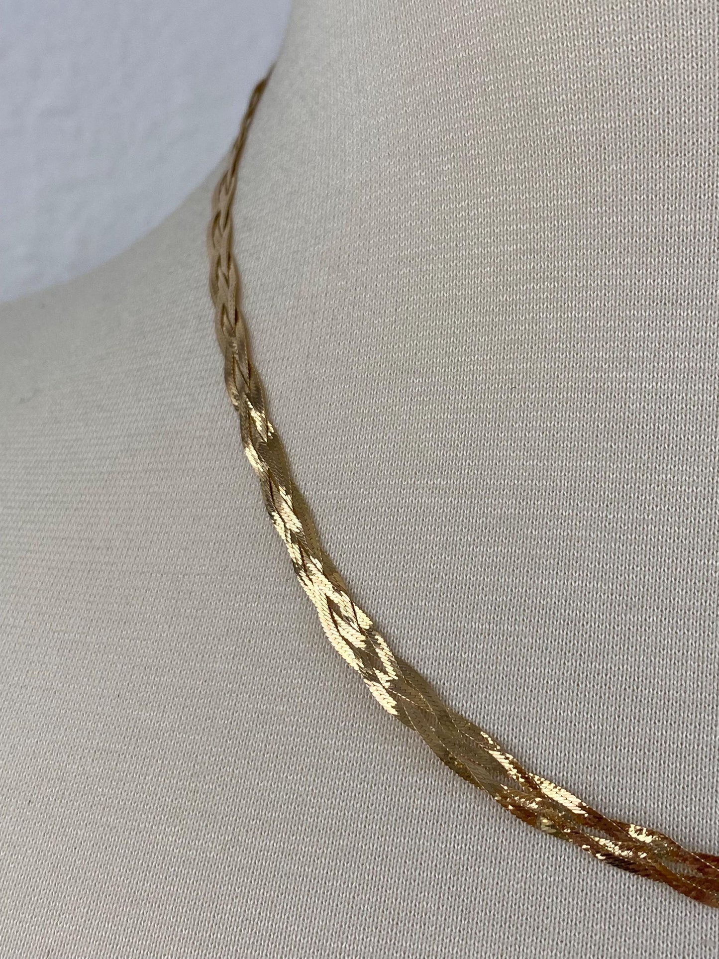 Vintage Solid 14k Yellow Gold Braided Flat Chain Necklace - 18 inches