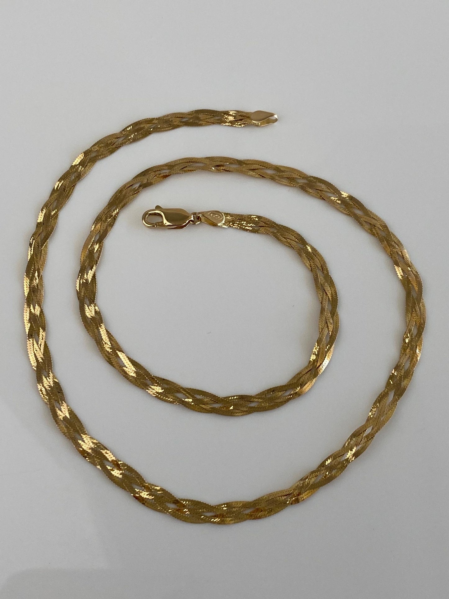 Vintage Solid 14k Yellow Gold Braided Flat Chain Necklace - 18 inches
