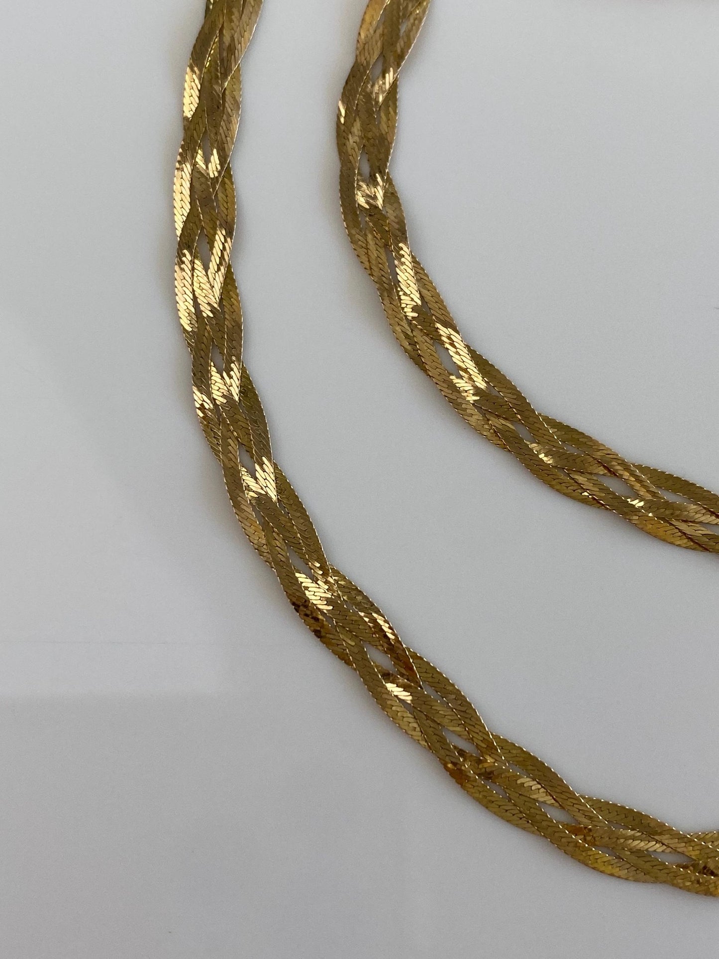 Vintage Solid 14k Yellow Gold Braided Flat Chain Necklace - 18 inches
