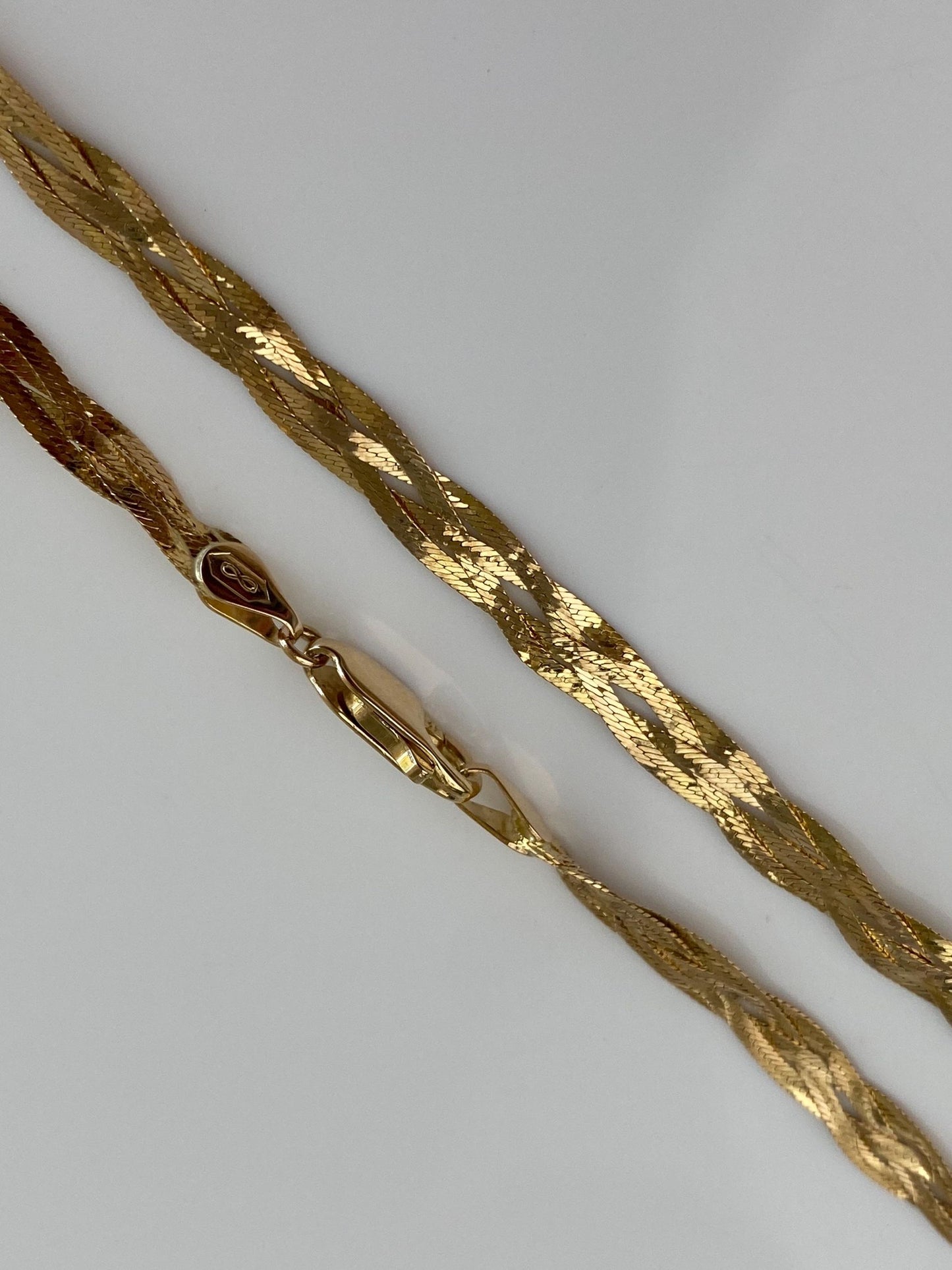Vintage Solid 14k Yellow Gold Braided Flat Chain Necklace - 18 inches
