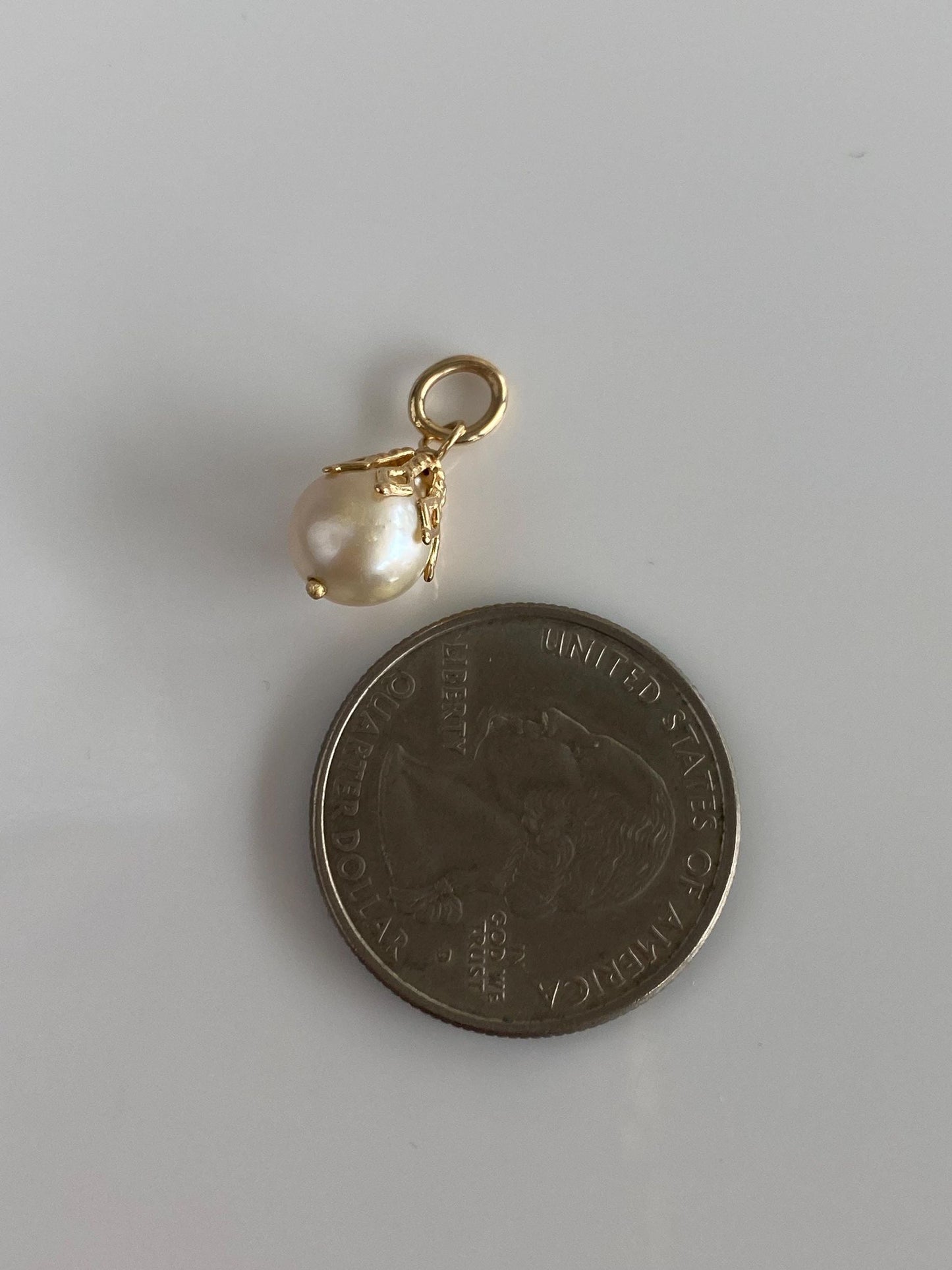 Vintage Solid 14k Yellow Gold Pearl Charm