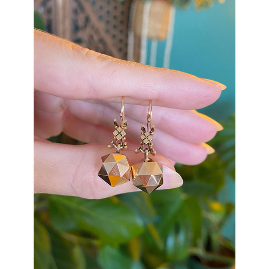 Vintage 14k Rose Gold Faceted Ball Dangle Earrings