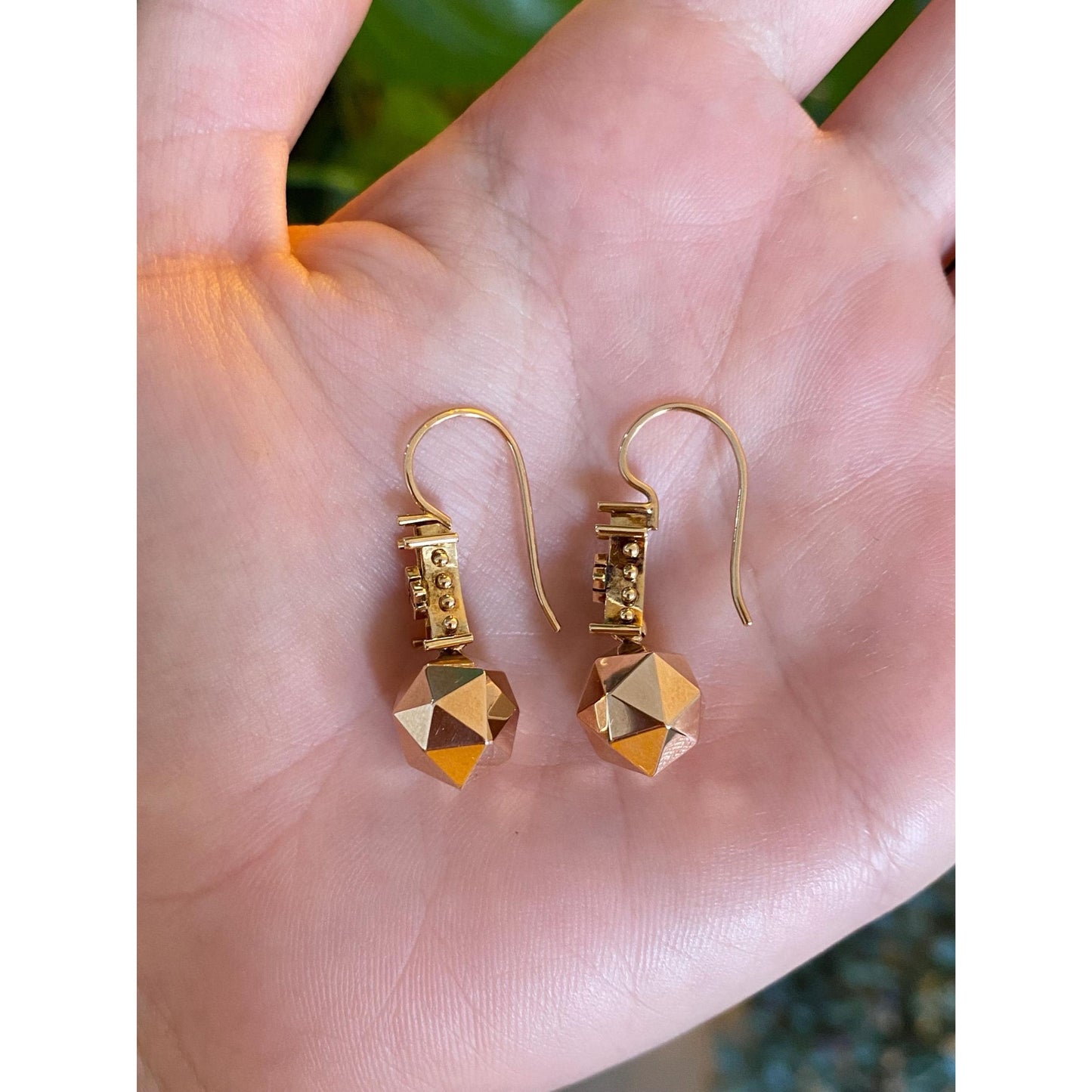 Vintage 14k Rose Gold Faceted Ball Dangle Earrings