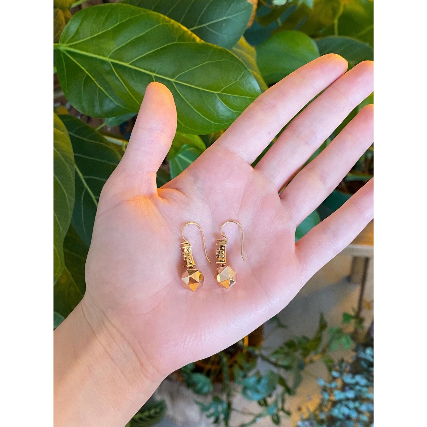 Vintage 14k Rose Gold Faceted Ball Dangle Earrings