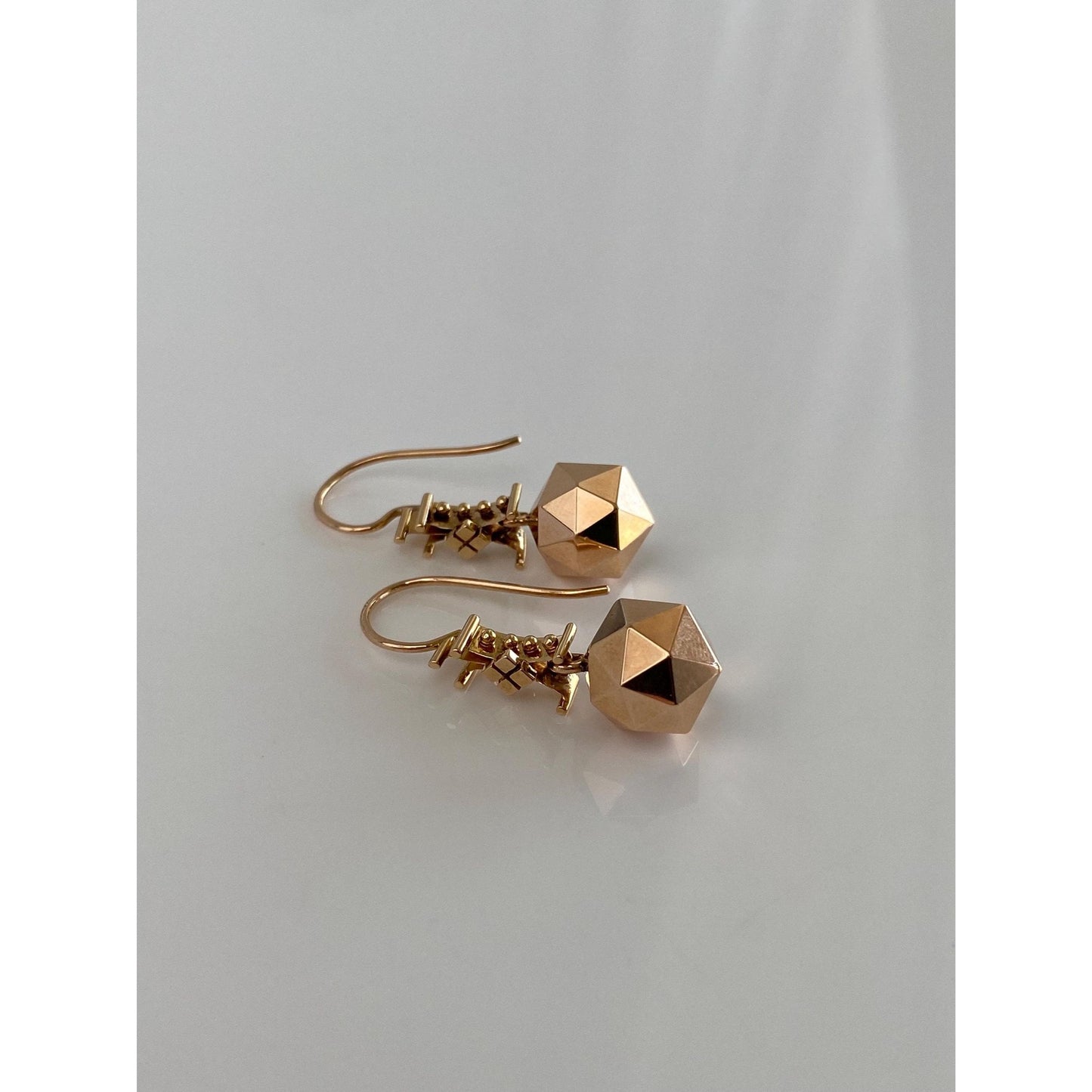 Vintage 14k Rose Gold Faceted Ball Dangle Earrings