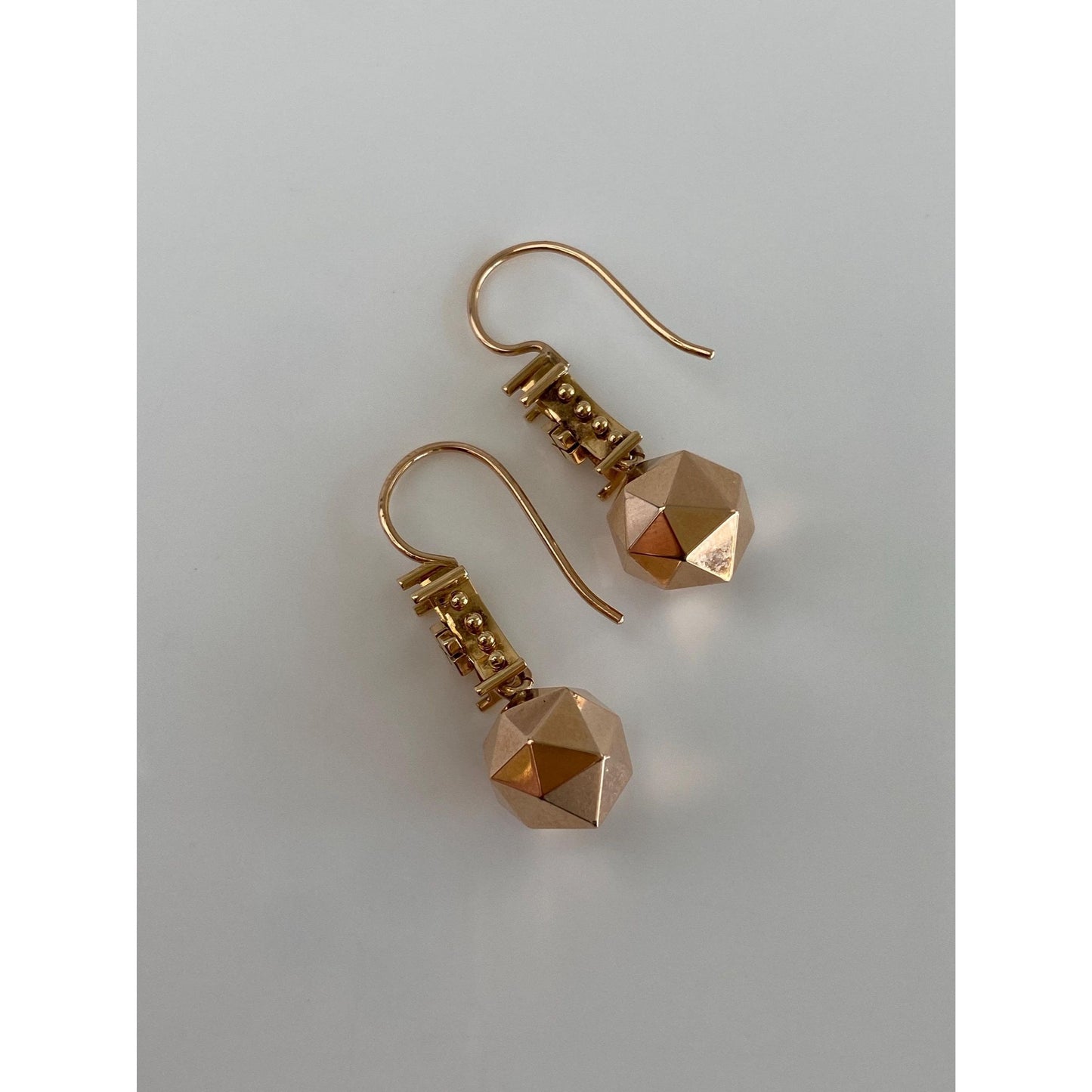 Vintage 14k Rose Gold Faceted Ball Dangle Earrings