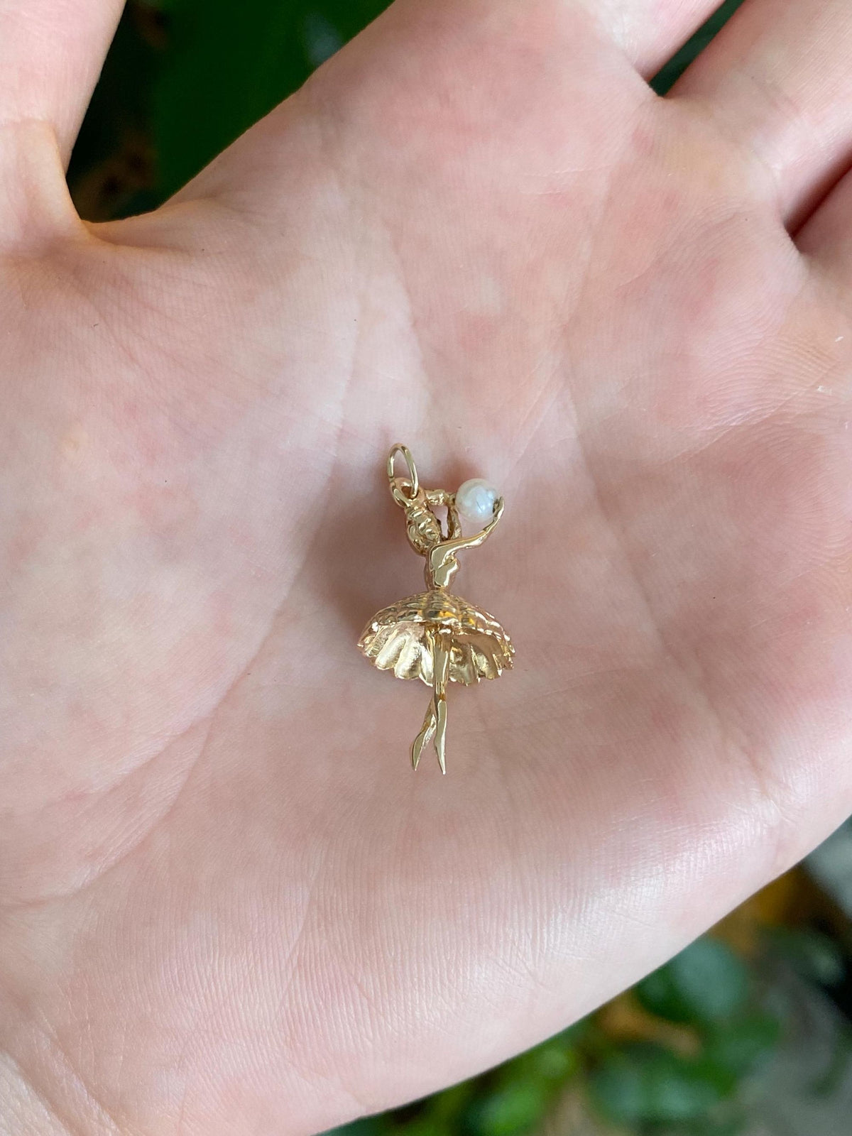 Vintage Solid 14k Yellow Gold Pearl Ballerina Charm