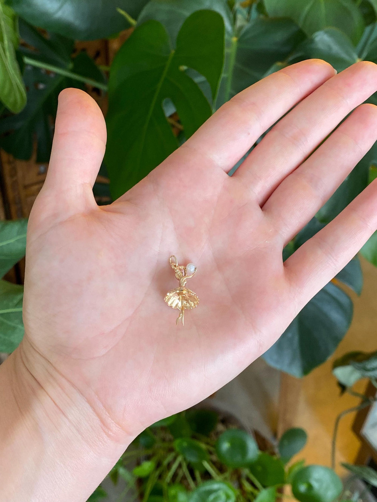 Vintage Solid 14k Yellow Gold Pearl Ballerina Charm