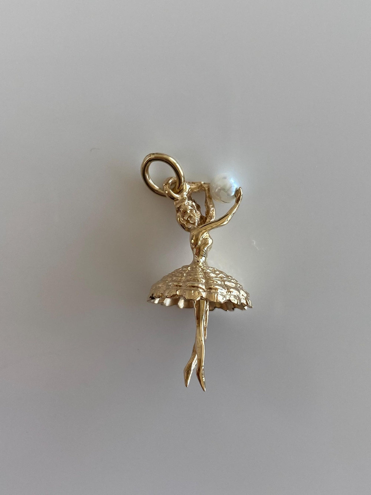 Vintage Solid 14k Yellow Gold Pearl Ballerina Charm