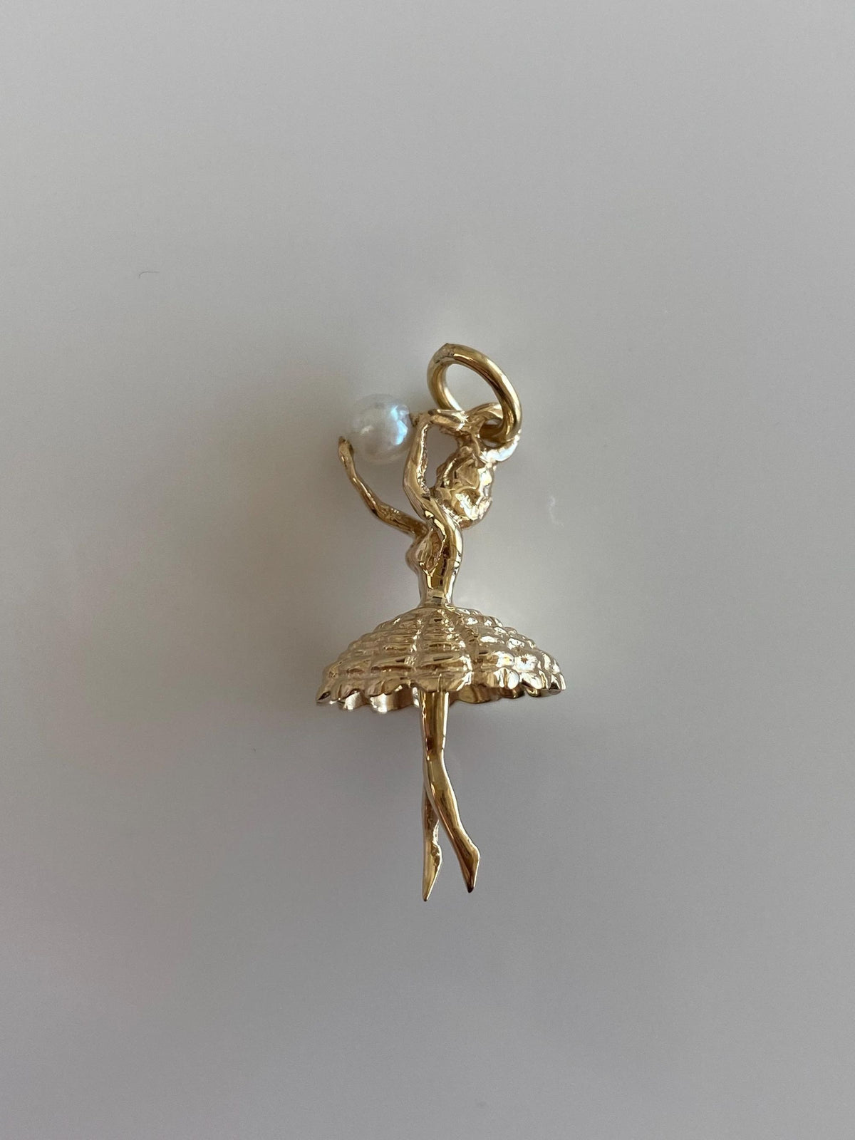 Vintage Solid 14k Yellow Gold Pearl Ballerina Charm
