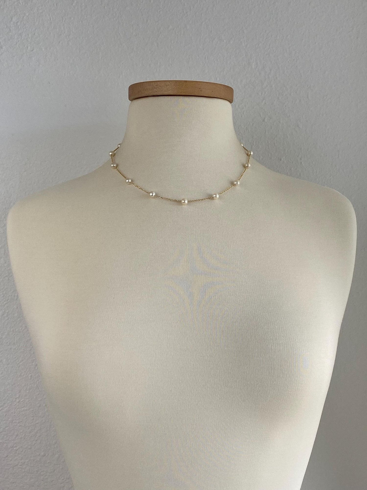 Vintage Solid 14k Yellow Gold Pearls Cable Link Chain Necklace - 18.5 inches