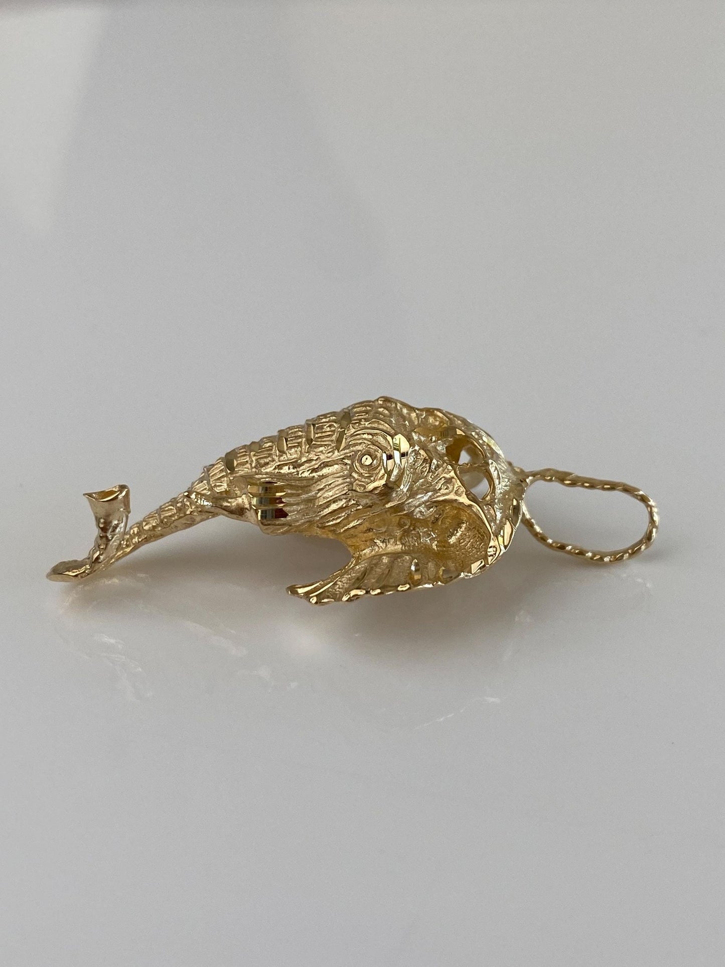 Vintage Solid 14k Yellow Gold Diamond Cut Elephant Charm
