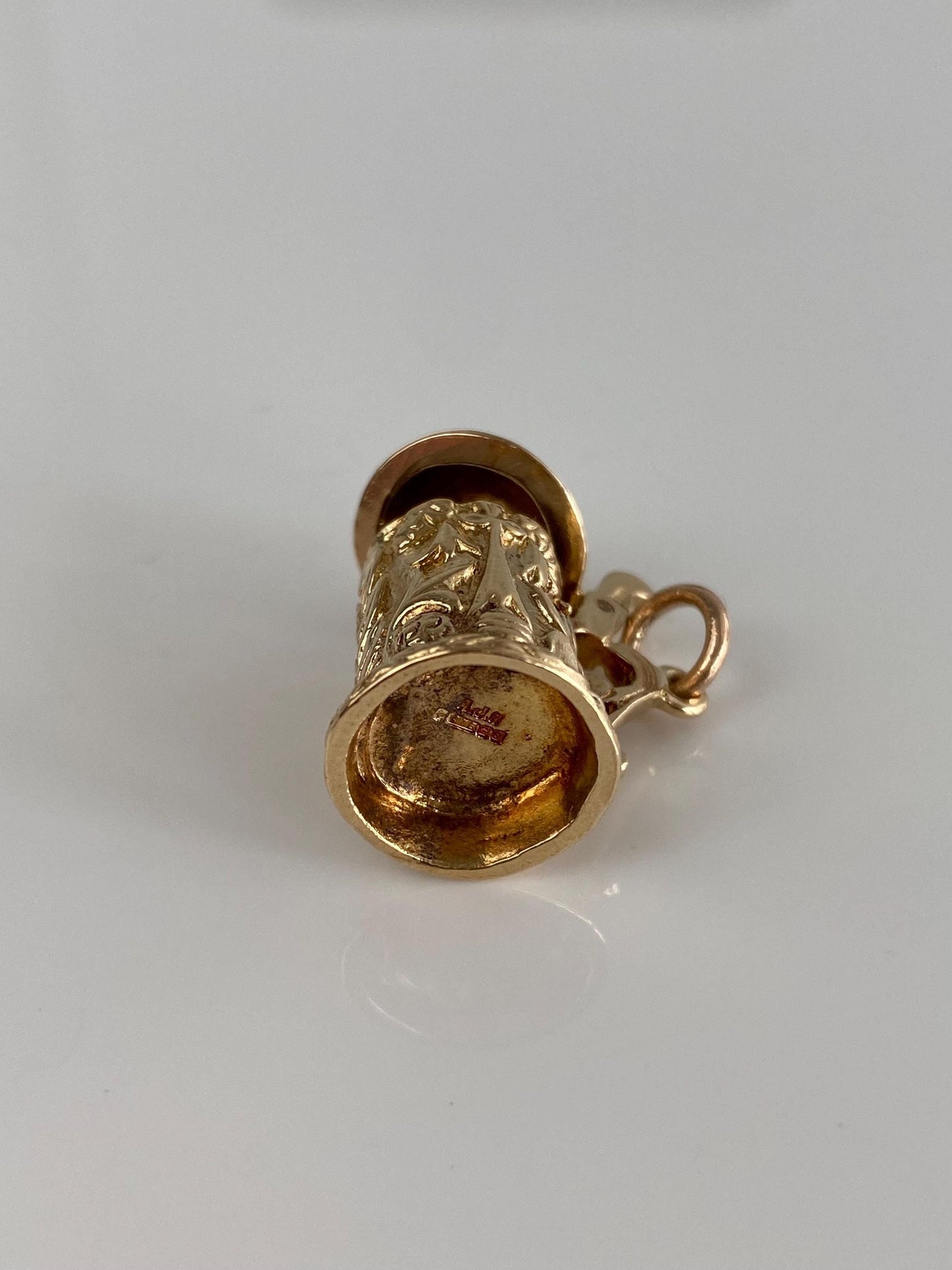 Vintage Solid 9k Yellow Gold Floral Beer Stein Charm