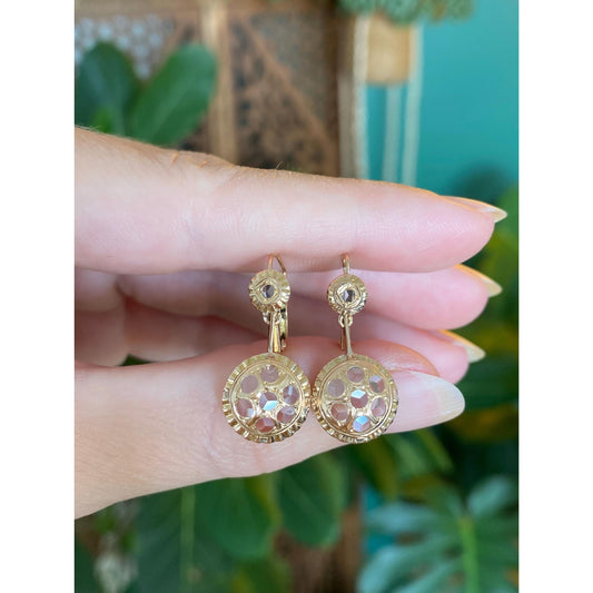 Vintage 14k Yellow Gold Clear Spinel Dangle Earrings