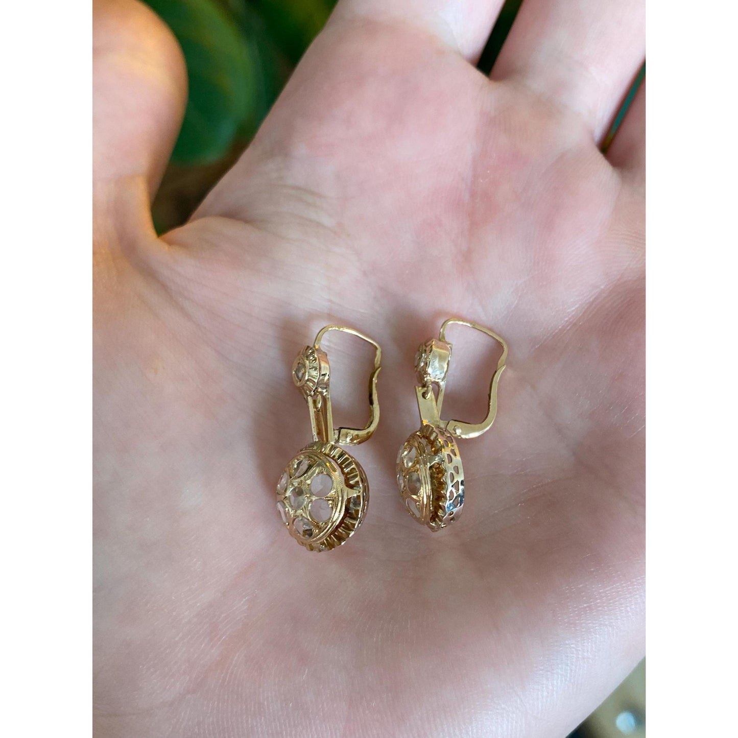 Vintage 14k Yellow Gold Clear Spinel Dangle Earrings