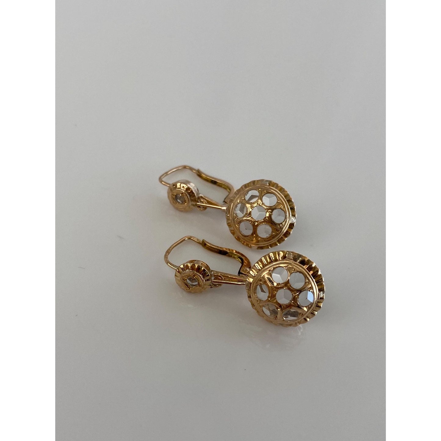 Vintage 14k Yellow Gold Clear Spinel Dangle Earrings