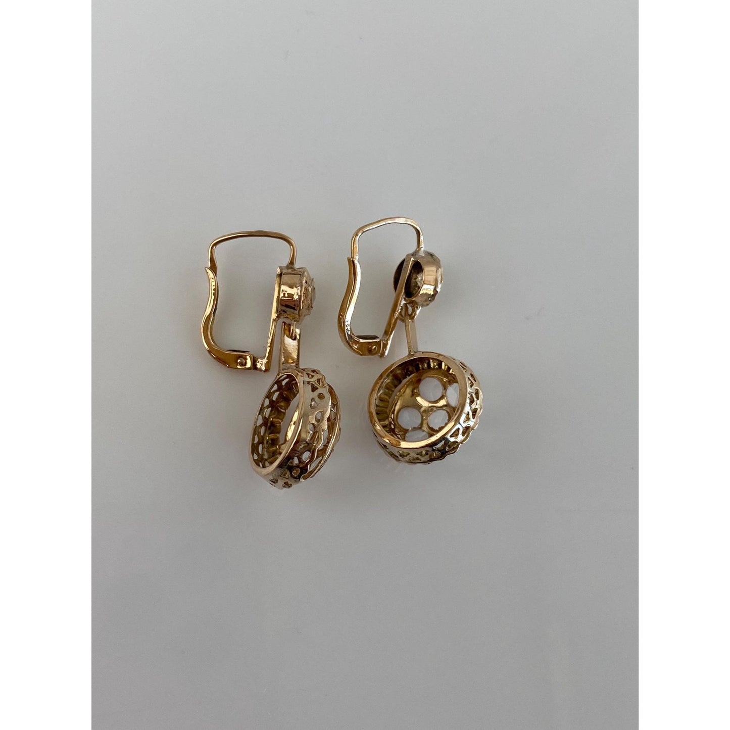 Vintage 14k Yellow Gold Clear Spinel Dangle Earrings