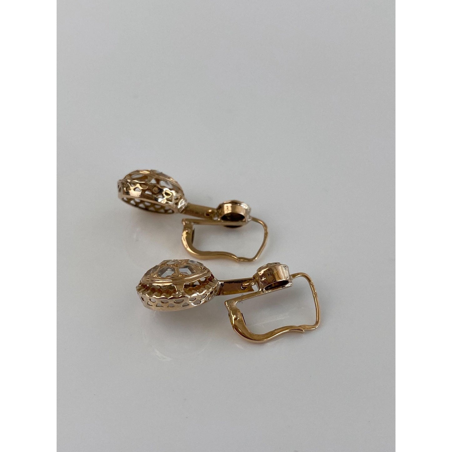 Vintage 14k Yellow Gold Clear Spinel Dangle Earrings