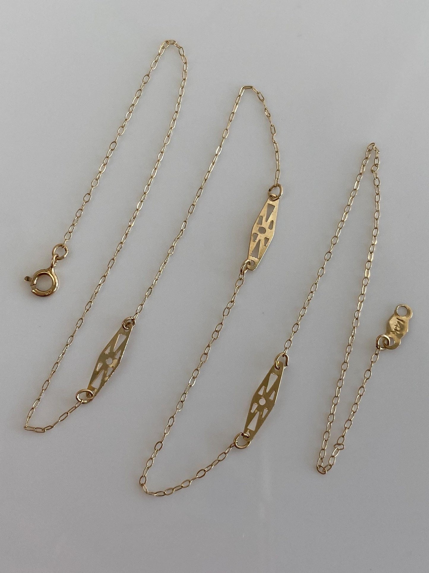 Vintage Solid 14k Yellow Gold Station Elongated Chain Necklace - 16.25 inches