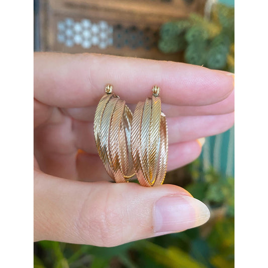 Vintage Solid 14k Tri Tone Gold Hoop Earrings