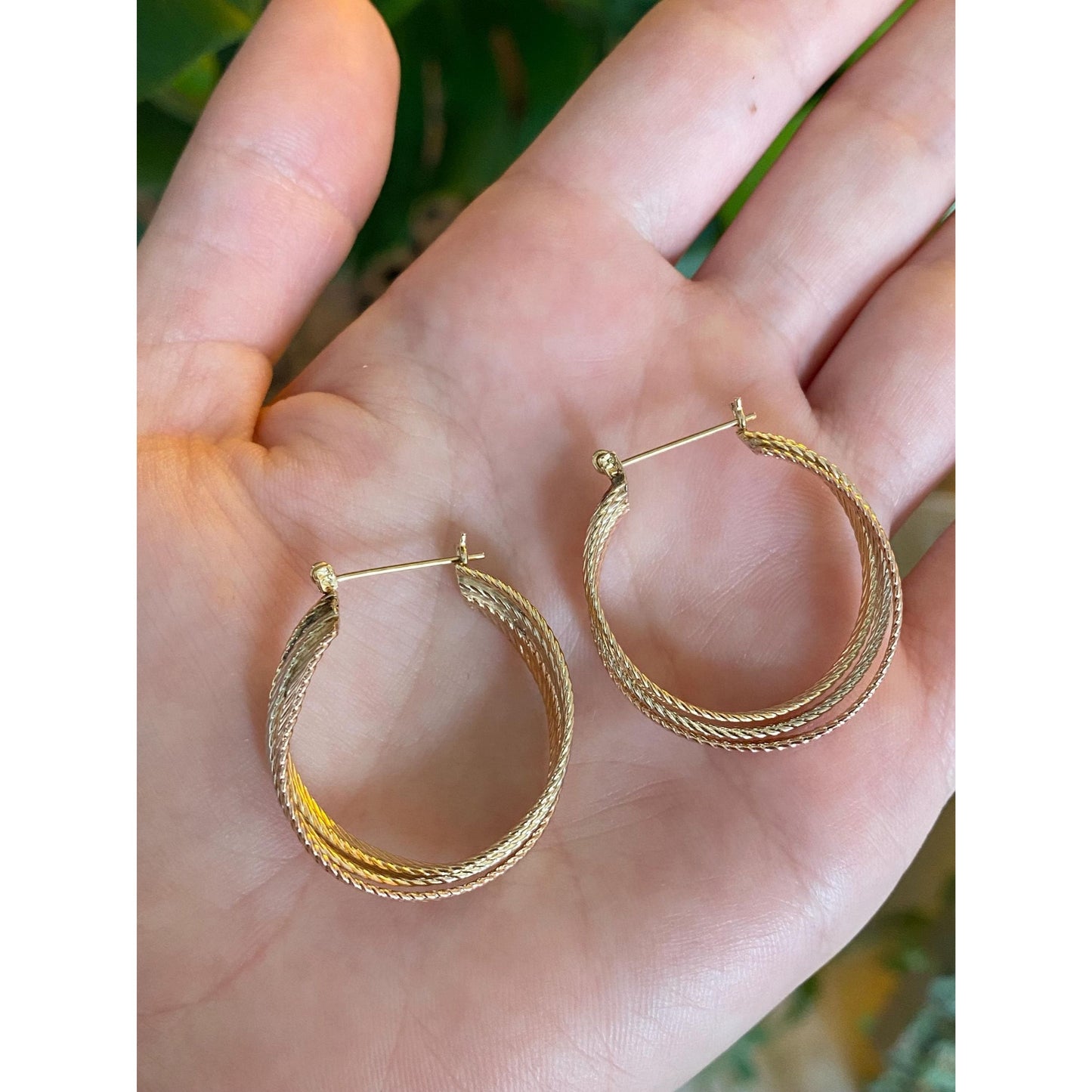 Vintage Solid 14k Tri Tone Gold Hoop Earrings