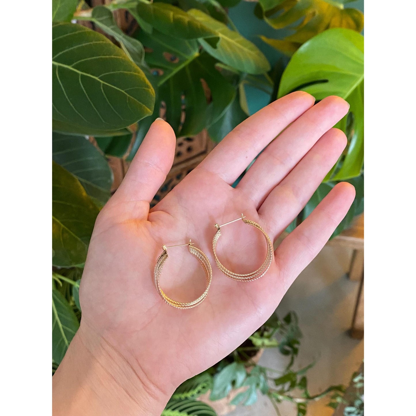 Vintage Solid 14k Tri Tone Gold Hoop Earrings