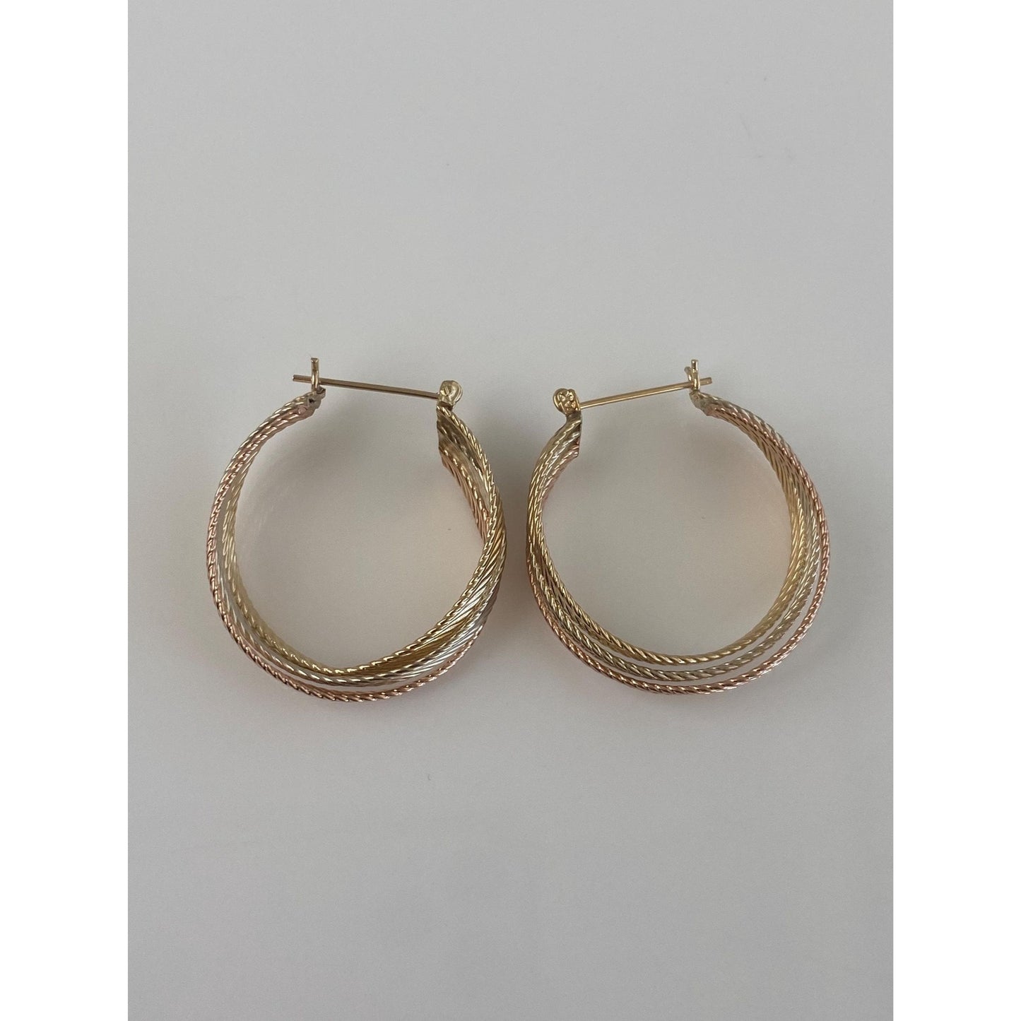 Vintage Solid 14k Tri Tone Gold Hoop Earrings