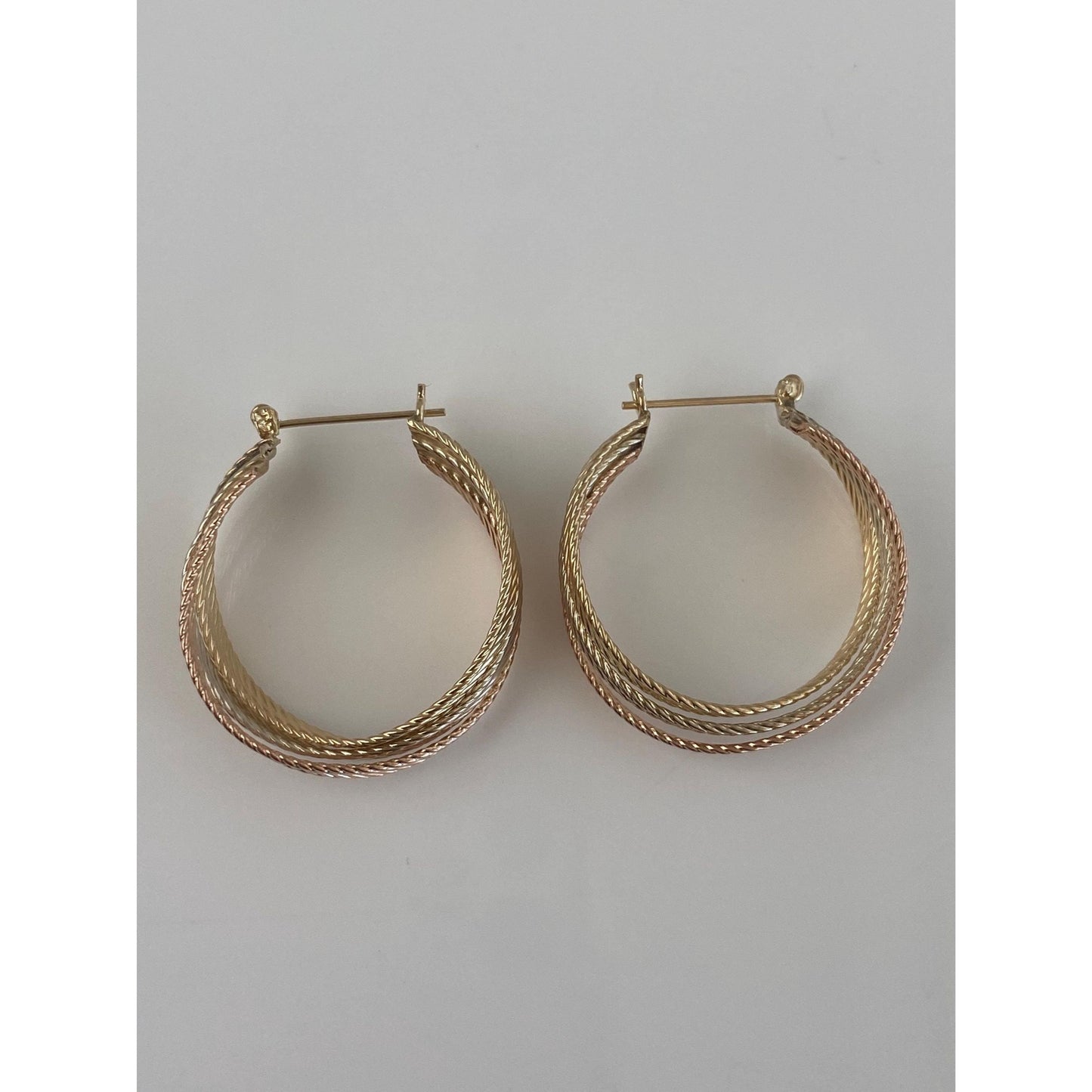 Vintage Solid 14k Tri Tone Gold Hoop Earrings
