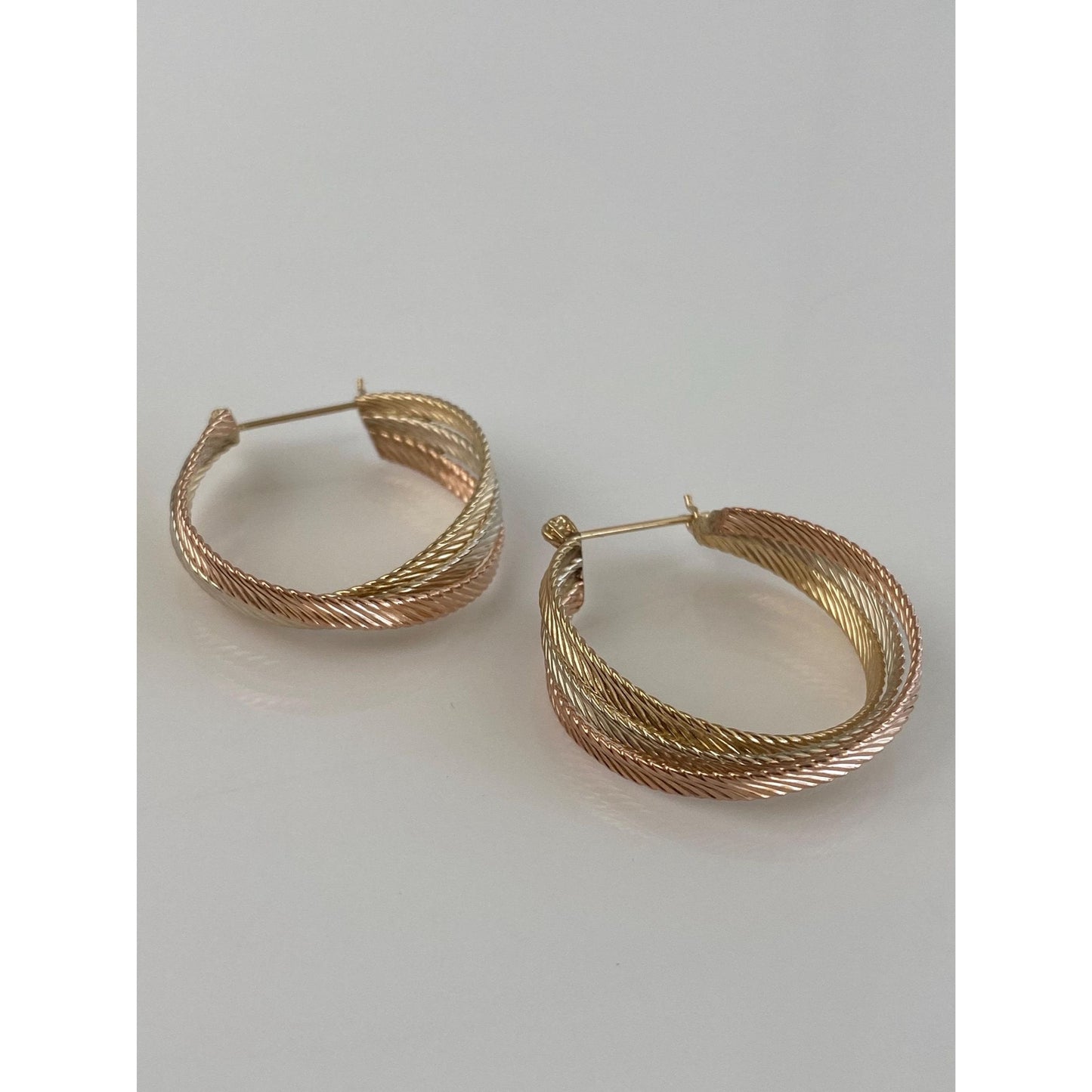 Vintage Solid 14k Tri Tone Gold Hoop Earrings