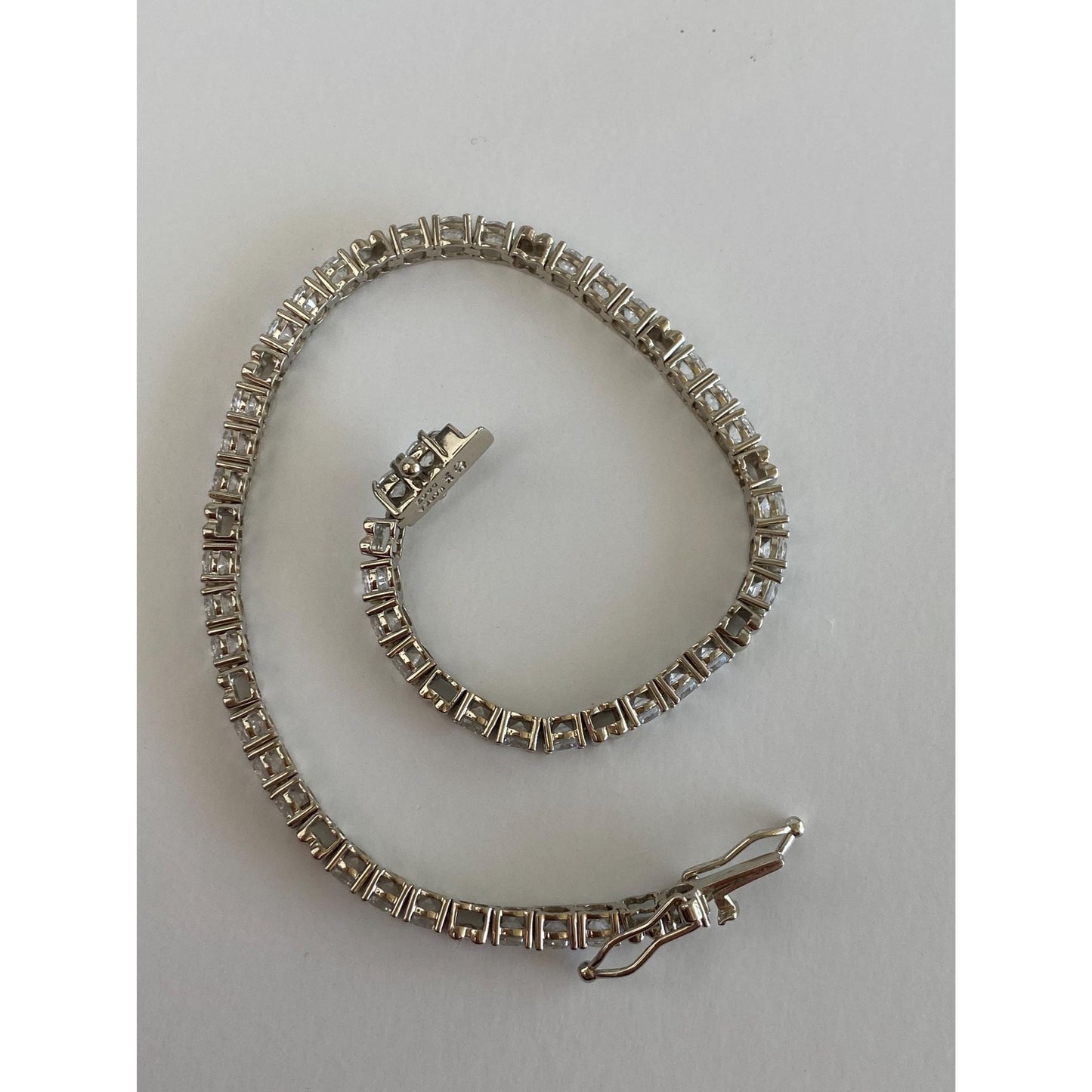 Solid 14k White & Yellow Gold Cubic Zirconia Line Bracelet - 7 inches