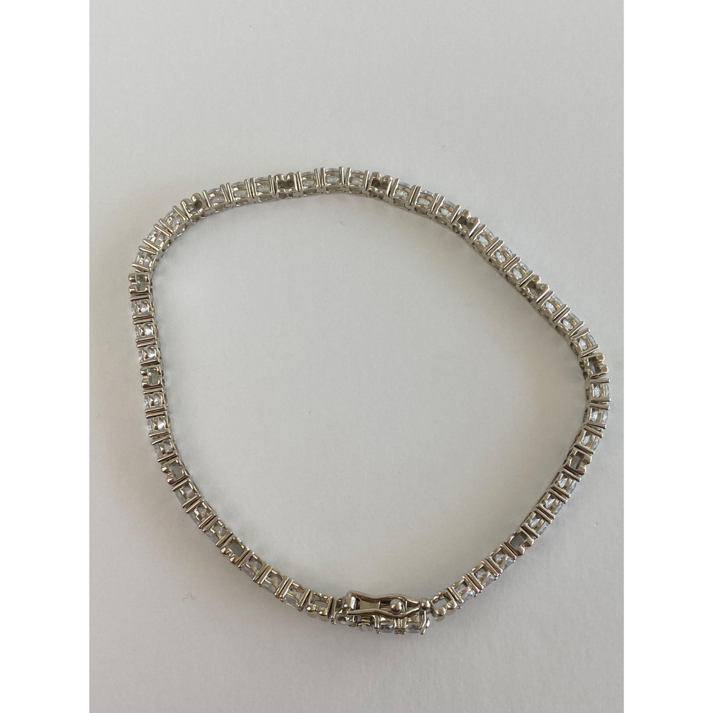 Solid 14k White & Yellow Gold Cubic Zirconia Line Bracelet - 7 inches