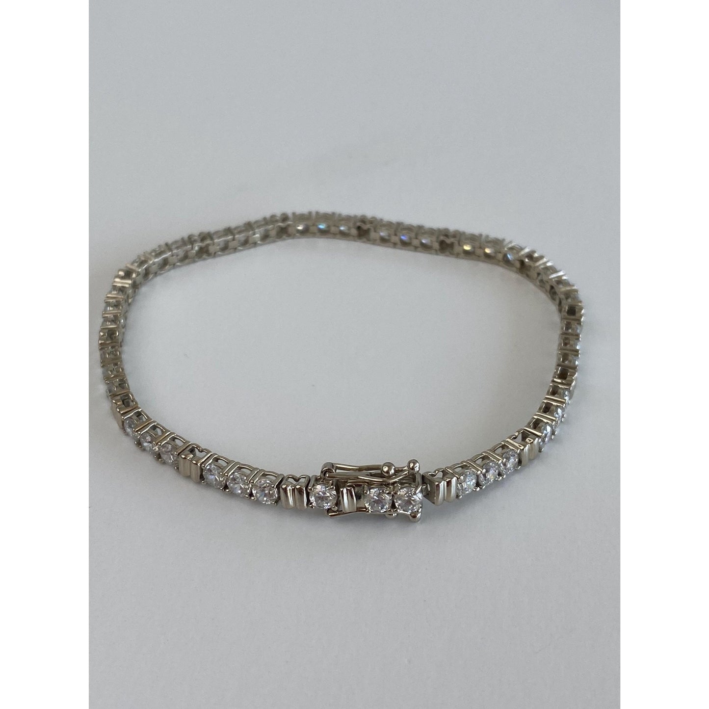 Solid 14k White & Yellow Gold Cubic Zirconia Line Bracelet - 7 inches