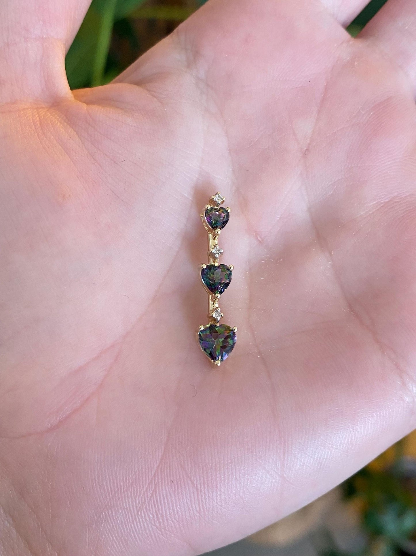 Vintage Solid 14k Yellow Gold Diamond Heart Mystic Topaz Charm