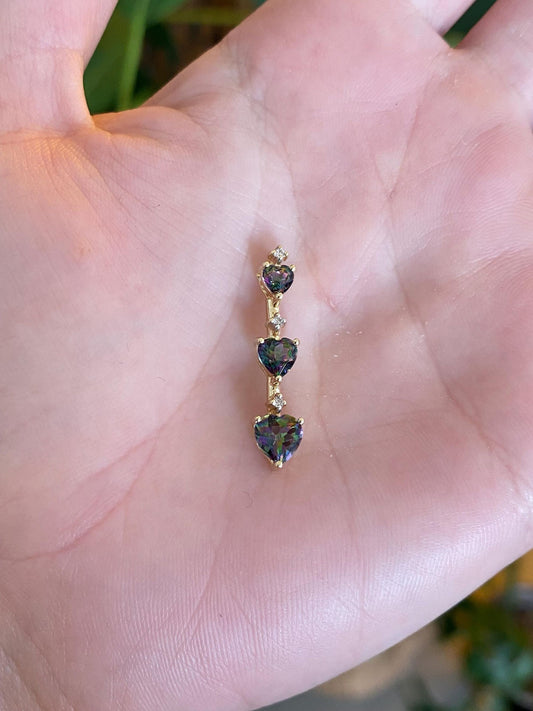 Vintage Solid 14k Yellow Gold Diamond Heart Mystic Topaz Charm